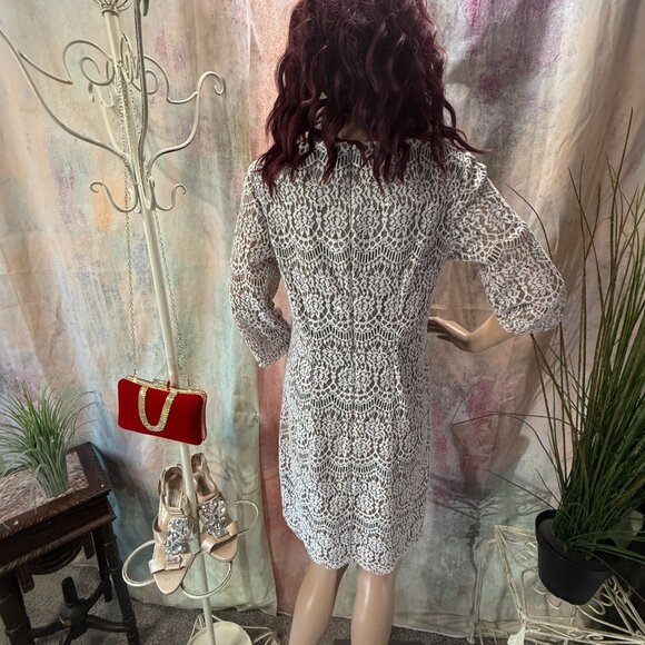 📌Jessica Howard  Beautiful Lace Knee Length 3/4 Sleeve Shift Dress w Blink - Picture 2 of 13